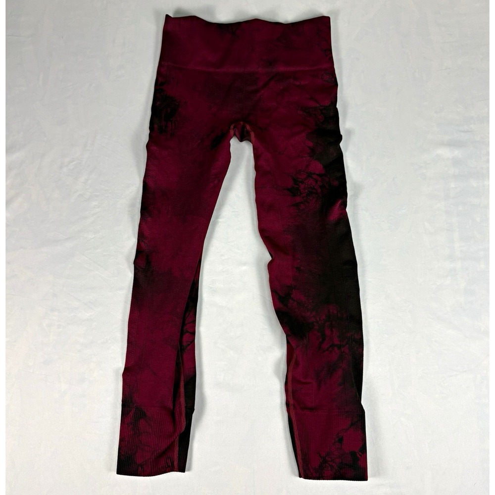 Lululemon Womens Size 6 Seamless Ribbed Leggings Burgundy Black Tie Dye HighRise